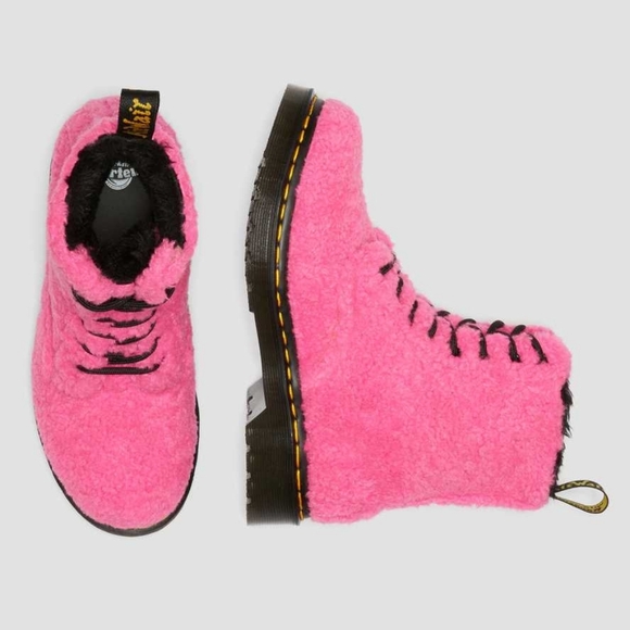Dr. Martens Shoes - Dr. Martens Pink Faux Shearling Lace-Up Boots with Black Trim